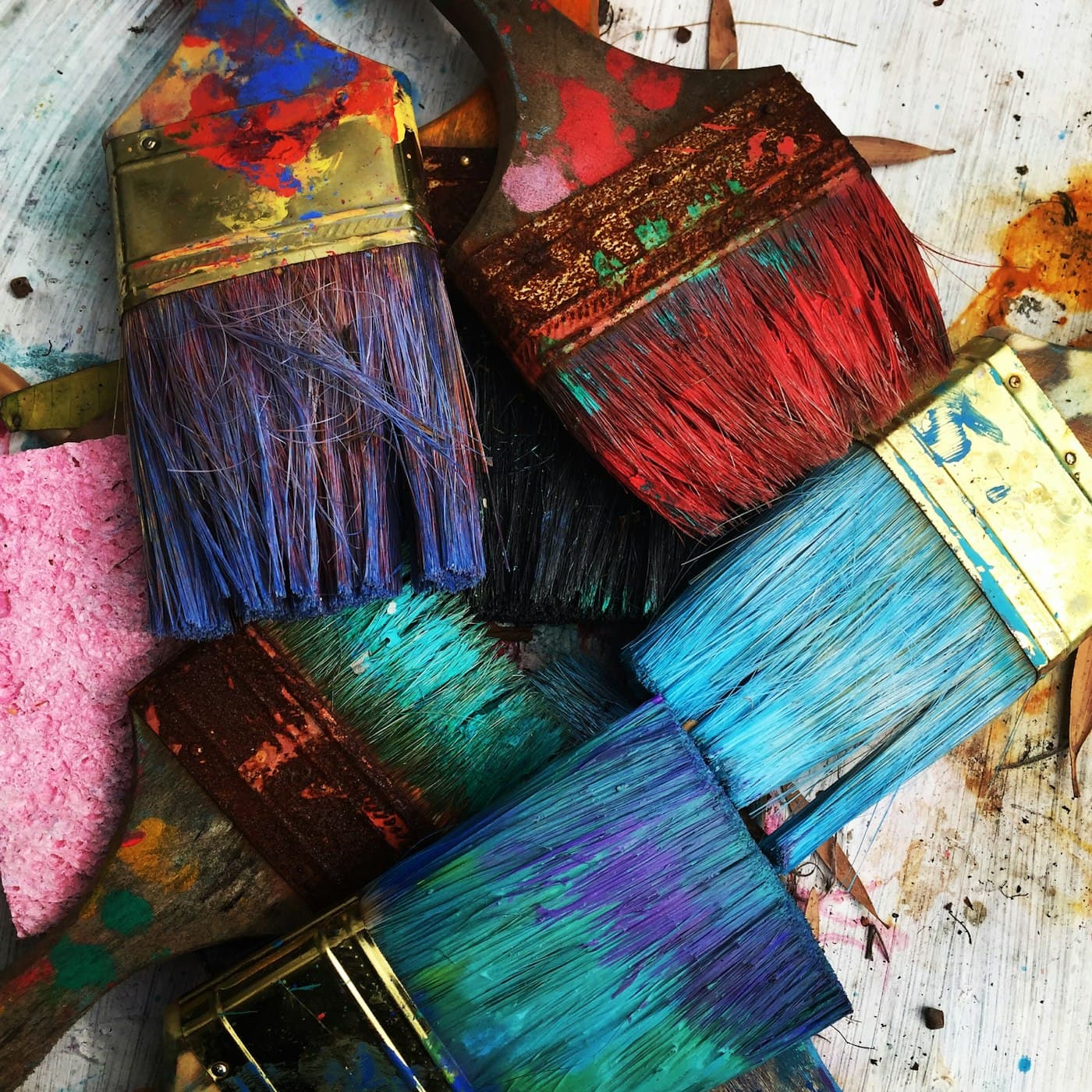 Artworks displayed in a bright studio space